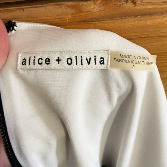 Alice + Olivia Black and White Color Block Cap Sleeve Dress 2 - Picture 2 of 9